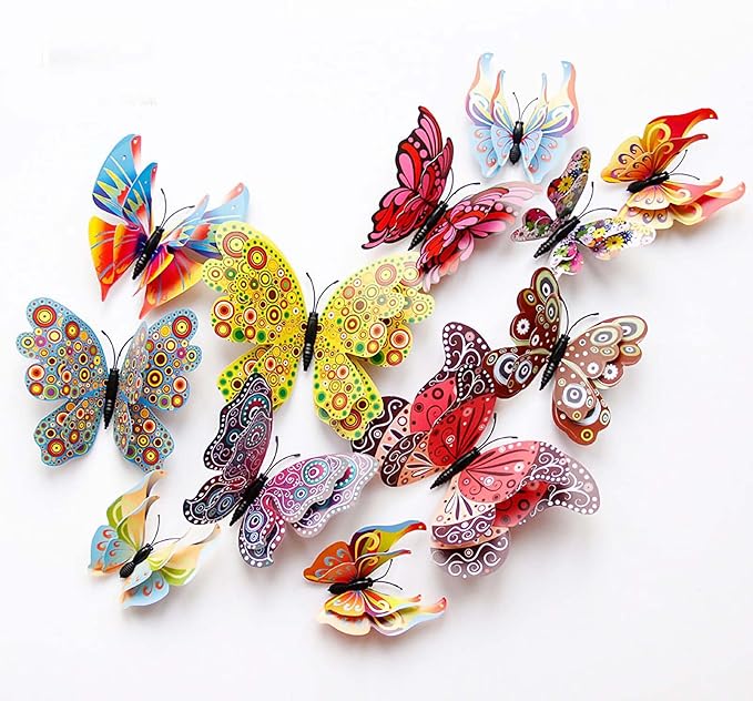 OPSEAM 3D Butterfly Wall Decor Butterfly Decorations Stickers with Magnets | 24 PCS Circl,12 Styles Double Layer Butterfly for Classroom Decoration,Locker Refrigerator, Reusable,Waterproof by Opseam