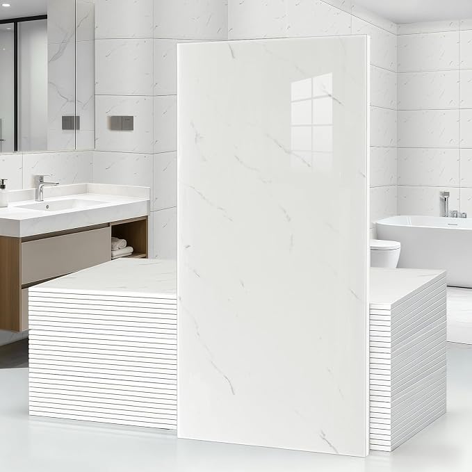 30Pcs Off White Marble Wall Panels 23.6"X11.8" PVC Waterproof Tiles Peel and Stick Wall Panels Self Adhesive Backsplash Tiles for Kitchen Living Rooms TV Walls Bathroom Rv Camper Van (Not Real Tile) by GRITHOME