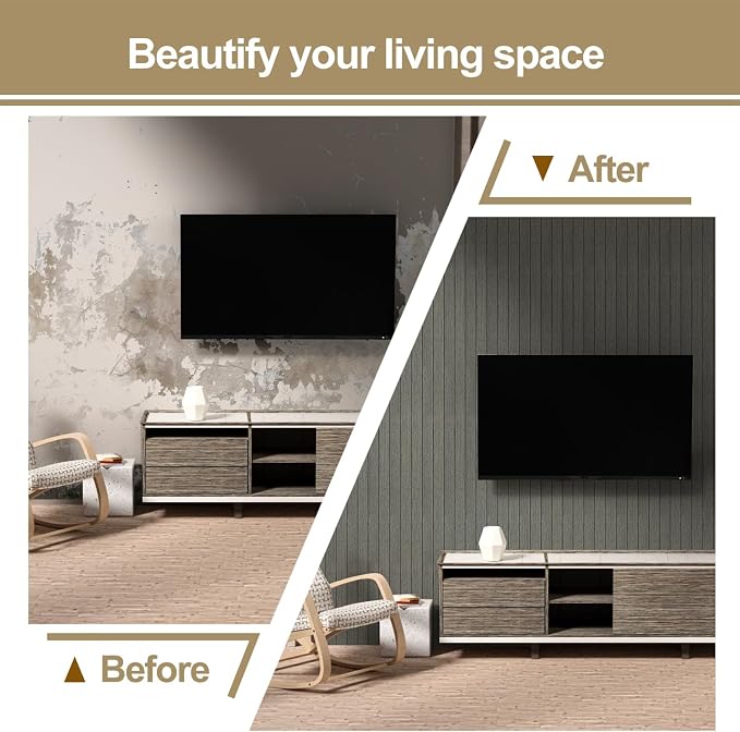 Chejiaye Peel and Stick 3D Wall Panel -23.6"x118"Soundproof Self-Adhesive Wall Sticker, Removable Thick PVC Slat Contact Paper for Kitchen Bedroom,Ceiling Wall Decoration Wood Grain (Dark Grey) - Image 7