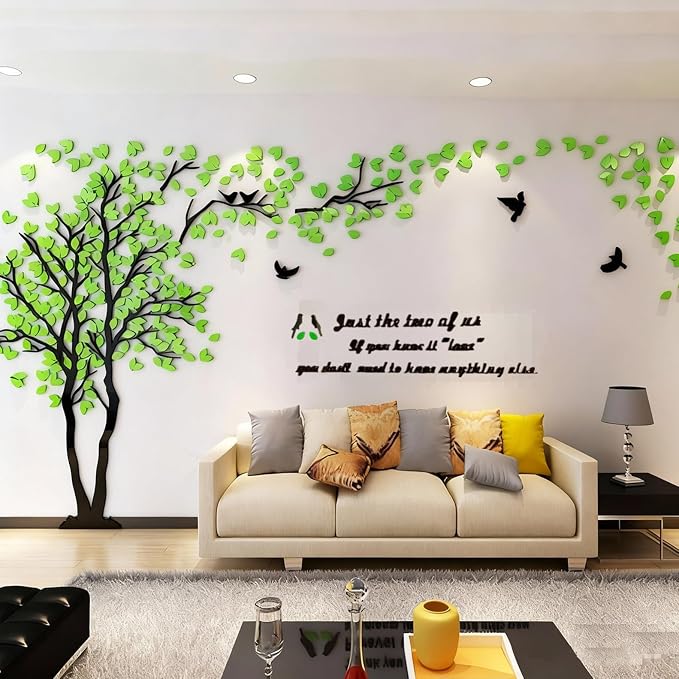 Family Tree Wall Decor Decals - DIY 3D Tree of Life Wall Art Large Decal Stickers Silver Decor Living Room Mural for Bedroom Hallway Home TV Background (Green Left,M-98X51in) - Image 7