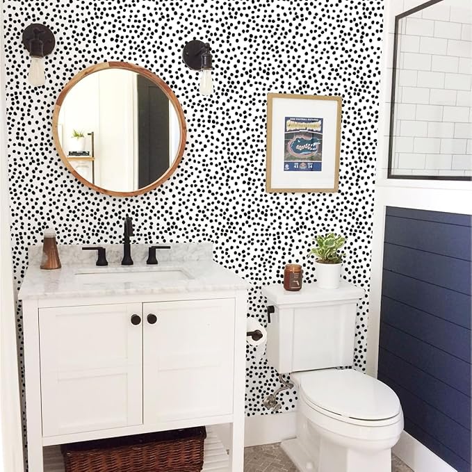 Jeweluck Peel and Stick Wallpaper Polka Dot Wallpaper 17.7” x 393.7” | Black and White Wallpaper Stick and Peel Black Dot Contact Paper Decorative Removable Self Adhesive Vinyl Walls for Bathroom - Image 6