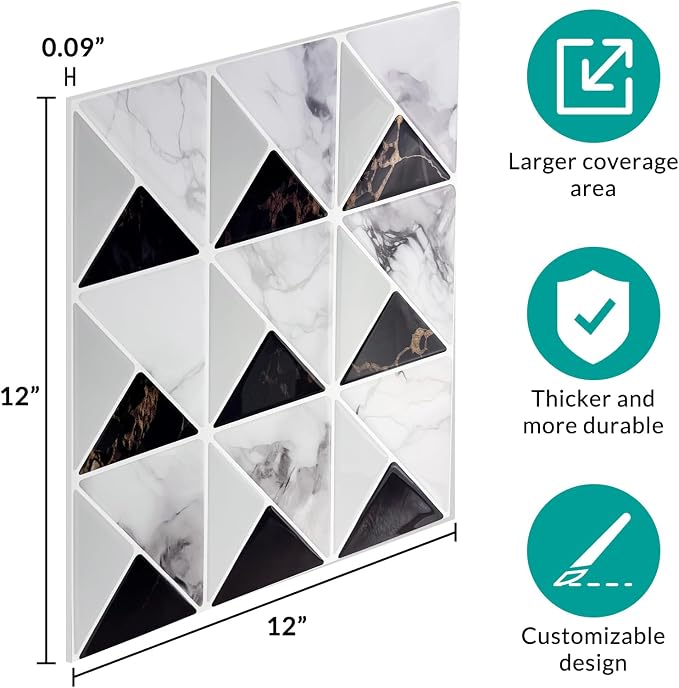 Joysticky 10-Sheet Peel and Stick Backsplash, 12" * 12" Crystal Texture Stick on Tiles Backsplash for Kitchen & Bathroom，Thicker Design Peel and Stick Wall Tiles（Black Gold） - Image 4