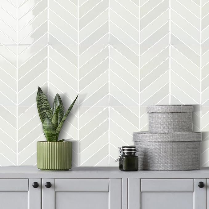 Select 5 Pack Peel and Stick Backsplash Chevron Tiles, 12x12in, Stone White | Extra Thick 3D Wall Panels, Heat & Water Resistant, Easy DIY Kitchen, Bathroom, Laundry, Fireplace & Rental Home Wall Décor - Image 6