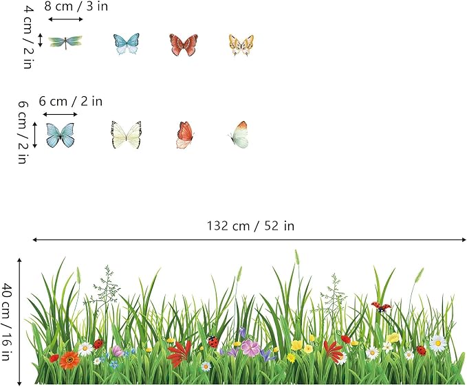 wondever Green Grass Wall Decals Flowers Butterflies Wall Corner Stickers | Peel and Stick, Removable, Wall Art Decals, Wall Decoration, Living Room Bedroom, Office Sofa TV Home Wall Decor - Image 4