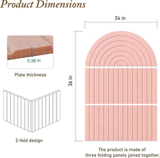 Large Arched Felt Bulletin Board, Sized 36" x 24" for Office & Wall Decor – 6 Customizable Adhesive Tiles with Pins are Perfect to Display Your Photos (Pink-A) - Image 2