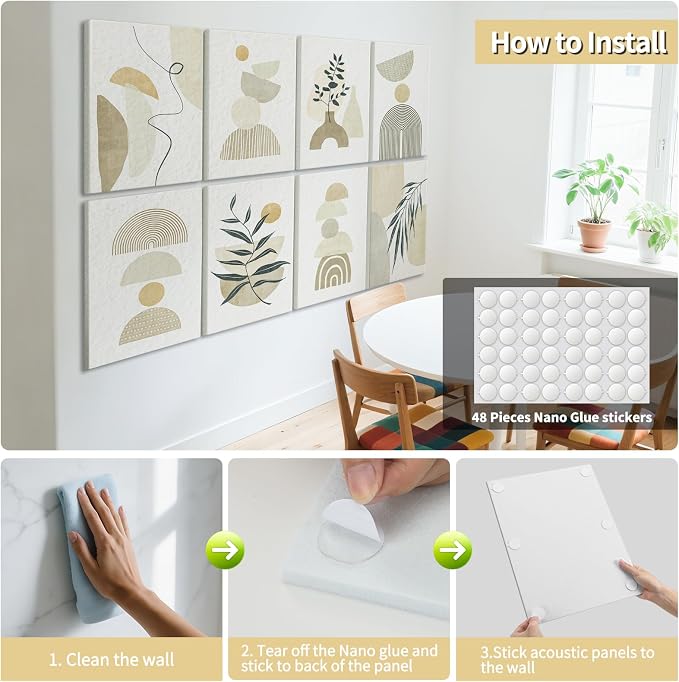 Art3d Acoustic Wall Panels, 48 x 32 in Set, 8-Pack Decorative Wall Art | UV-printed polyester, helps reduce echo, sound absorbing decor for living room, bedroom, office, studio and gaming room - Image 7