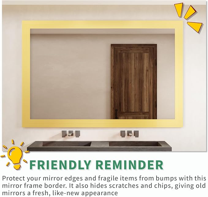 Peel and Stick Wallpaper Borders 390” x 4” Self Adhesive Mirror Frame Border Brushed DIY for Kitchen Bathroom Mirror Removal Border Sticker Wall Decor Cover 10.8 Sq.Ft, Brushed Golden - Image 7