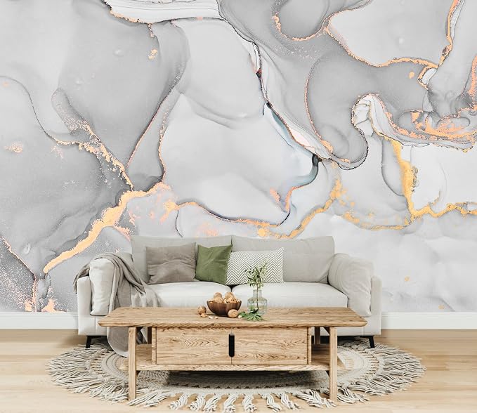 Grey Marble Peel and Stick Wallpaper Abstract Wall Mural | 137"x96", Self Adhesive Canvas, for Bedroom Living Room Bathroom, Seamless, No overlapping - Image 2