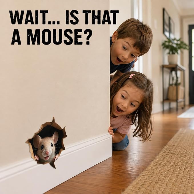GRITKULTURE Removable Peek A Boo Mouse in Mouse Hole Decal Sticker 5.1inch 2 Pack. Mouse Hole in the Wall Sticker with 3D Effect. Wall Decoration, Funny Gift, Potty Training, Prank - Image 7