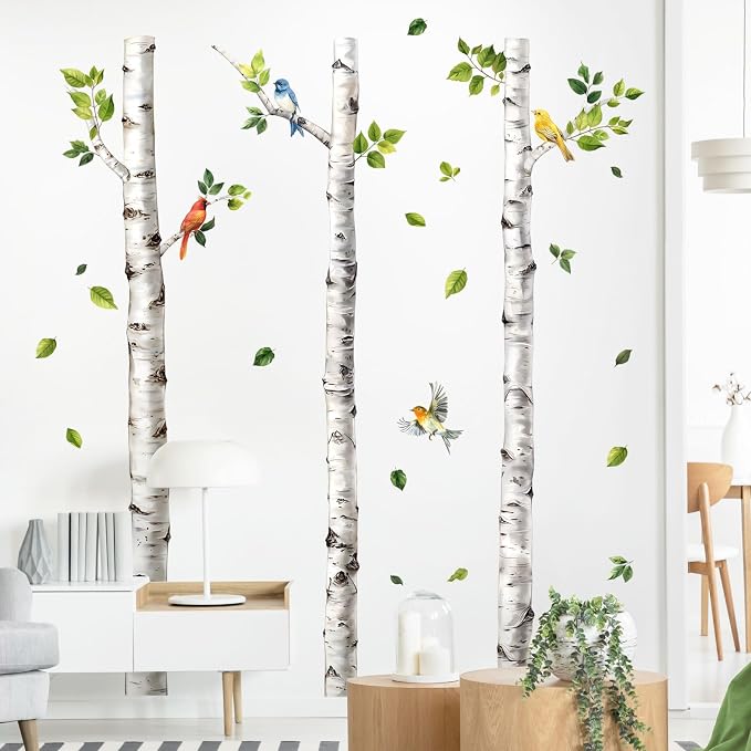 68.5" Large Birch Tree Wall Decal White Aspen Tree Birds Wall Stickers Peel and Stick Birches Wall Art Decor for Bedroom Living Room Office Baby Nursery(H 68.5" x W 65.4") | White Tree Animals Forest Bird Leaves Decorative Wall Stickers for Kids Baby B... - Image 3