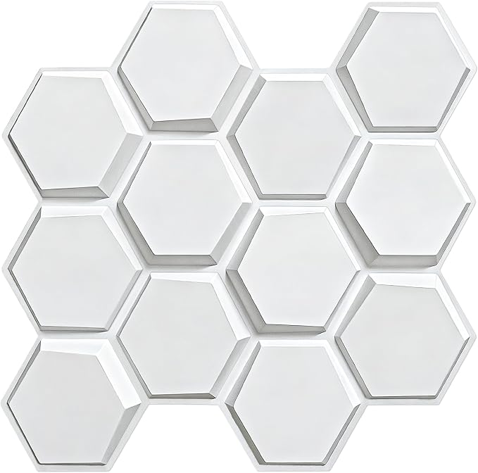TroyStudio Hexagon Acoustic Sound Diffuser Panels, 19.7 X 19.7 X 0.9 inches 12 Pcs White PVC Plastic 3D Wall Panel, Recording Studio Acoustical Treatment Diffusion panel, Art Decorative Ceiling Tiles by TroyStudio