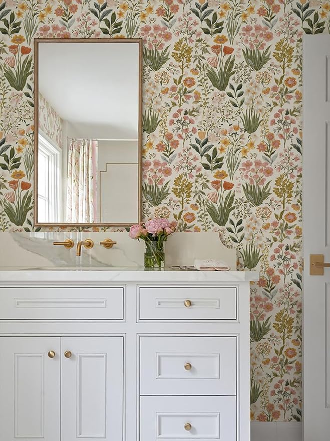 Orainege Floral Peel and Stick Wallpaper Floral Contact Paper Self Adhesive | 16.9in x196.8in Vintage Flower Wallpaper Peel and Stick Flower Contact Paper Botanical Decor for Bedroom Vinyl - Image 8