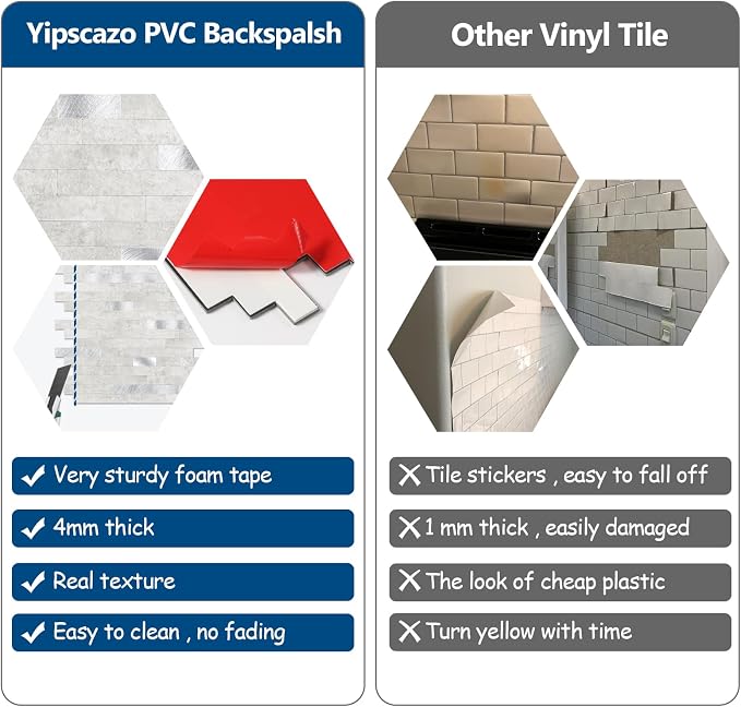 10 - Sheet Peel and Stick Backsplash Wall Tile, PVC Kitchen Backsplash, Stick on Tiles for Backsplash Kitchen (12'' X 12'', White Gray) - Image 6