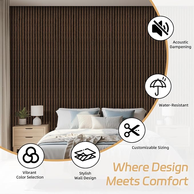 4 Pack Wood Panels for Wall, 106.3" × 11" Wood Slat Acoustic Panels for Wall, Soundproof Panels, 3D Fluted Panels for Interior Wall Decor (Dark Walnut) - Image 9