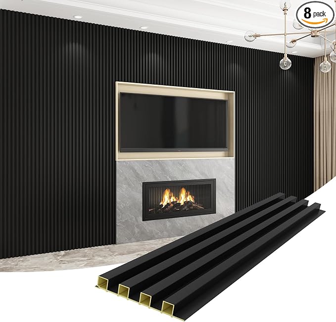 Slat Wall Panel 8-Pack, 108’’x6.1’’, Black | WPC Wall Panel for Interior Wall Decor, TV Background, Kitchen, Bedroom by Unknown