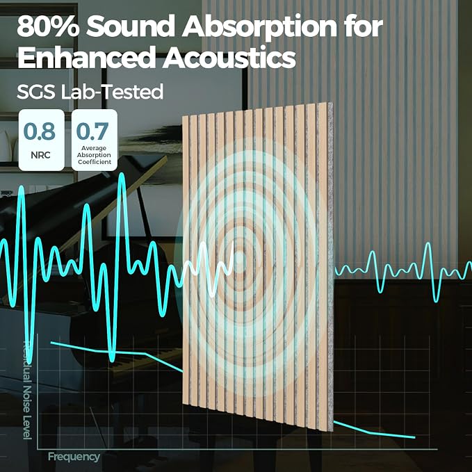 AKUMAX Wood Slat Acoustic Wall Panels, 4 Pack 24 x 48 in Each, 31 ft², NRC 0.80 Sound Absorbing 3D Slat Wall Paneling with Real Wood Veneer, E0 MDF and PET Felt, Classic Oak - Image 4