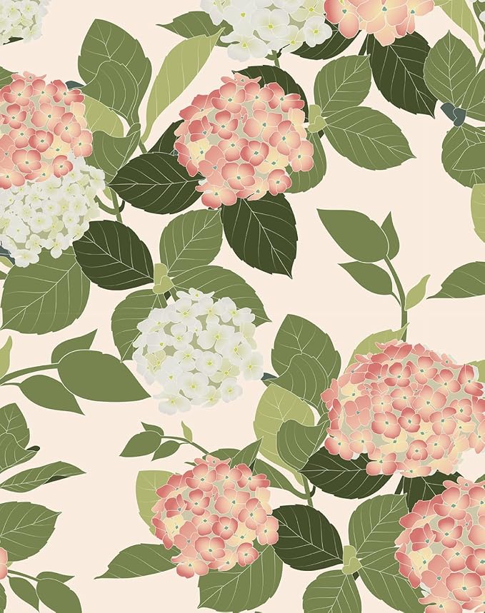 Floral Peel and Stick Wallpaper Self Adhesive Hydrangea Wall Paper French Country Cream Stick on Wallpaper for Bedroom Wall Decor Elegant Mural (Blush Hydrangea, 118" X 17.4") by HomKihapaiWallpaper
