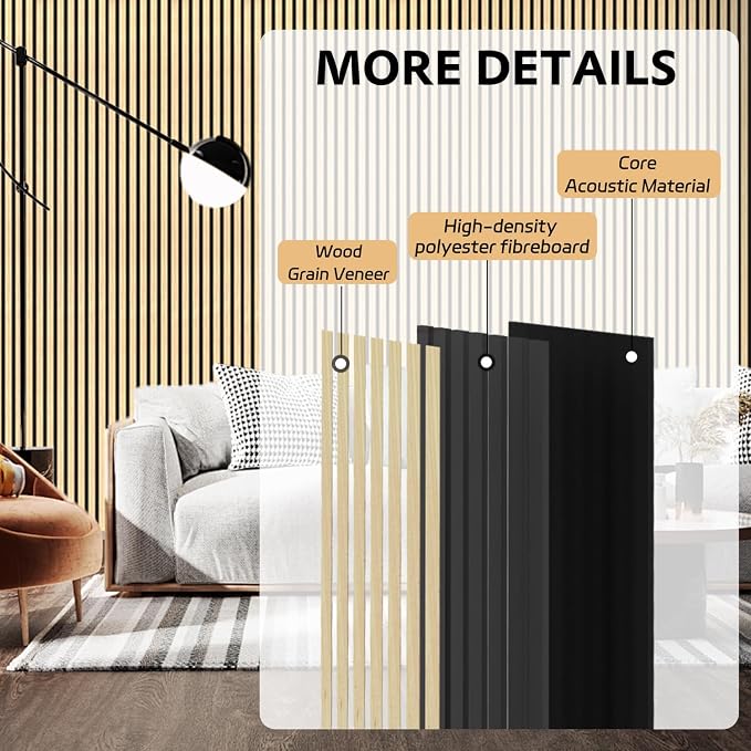 2 Pack Wood Panels for Wall, 106.3" × 11" Wood Slat Acoustic Panels for Wall, Soundproof Panels, 3D Fluted Panels for Interior Wall Decor (Oak) - Image 4