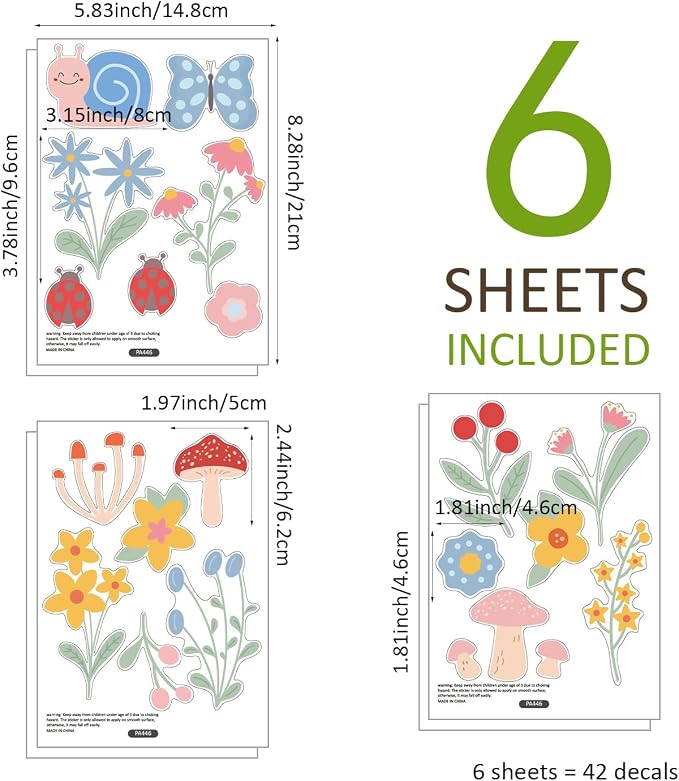 Nursery Floral Wall Stickers Decals Peel and Stick Decor 6 Sheets | Peel & stick, no residue, watercolor, nursery kids room bedroom playroom classroom decor, DIY craft, safe non-toxic material - Image 9