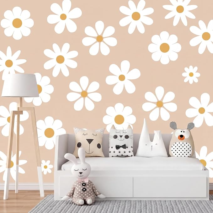 TaoBary 12 Sheet Daisy Wall Sticker Decal,White, Yellow,Novelty Style | Big Flower Wall Sticker, Pink White Floral Decal, Daisy Bedroom Room Decor, Removable Peel and Stick, Nursery Home Wall Decor by TaoBary