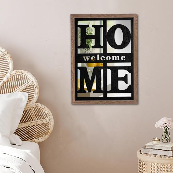 Welcome Home Signs Wall Decor, Wooden Rustic Farmhouse Square Wall Mirror，Accent Mirror for Living Room, Bedroom, Entryway 18”x12” - Image 6