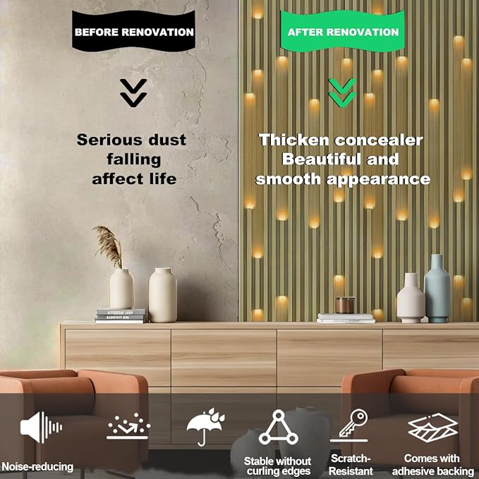 Matte 3D Wood Grating Stripe Peel and Stick Wall Panels,Simulated LED Lighting Wood Slats PE Foam Self-Adhesive Removable Waterproof Renter Friendly Wallpaper for Home Decoration(23.6"x11.8"10PCS) - Image 9
