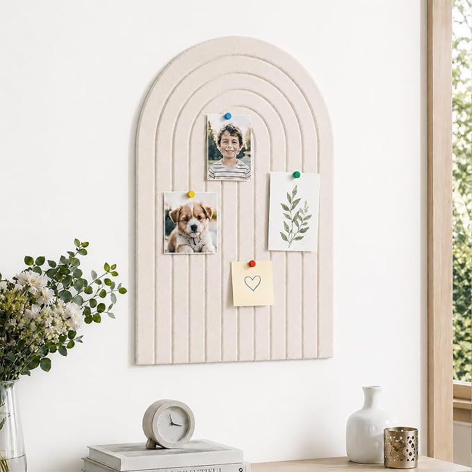 Large Arched Felt Bulletin Board, Sized 36" x 24" for Office & Wall Decor – 6 Customizable Adhesive Tiles with Pins are Perfect to Display Your Photos (Khaki-A) by Unknown