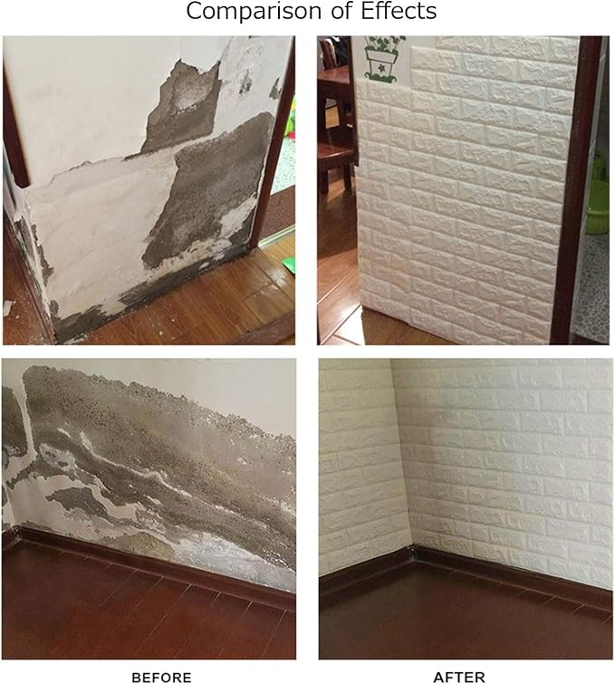 MYOYAY 10 Pcs 3D Wall Panels Peel and Stick 27.5 x 30.3 Inch (in Sum 57 sq.ft.) White Brick Wallpaper Self-Adhesive Foam Wall Panels for Living Room Bedroom Background Wall Decor - Image 7