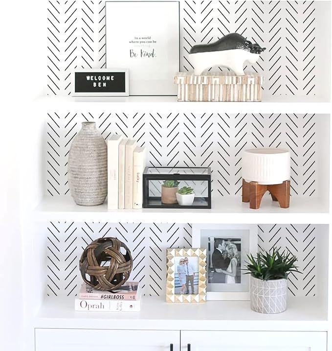 Orainege Black and White Wallpaper Peel and Stick Herringbone Contact Paper | for Bathroom 17.7 in x 78.7 in Self Adhesive Modern Geometric Wallpaper for Bedroom Living Room Removable - Image 4