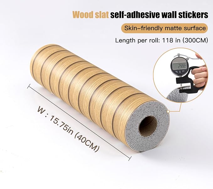 Teak Yellow Peel and Stick Slat Wall Panels,Wood Grain Paneling | (118"x15.75",13Sq.ft)Self-Adhesive,Soundproof,Moisture-Resistant,3D,Faux Wood Panels,for Bedroom,Bathroom,Entryway - Image 4