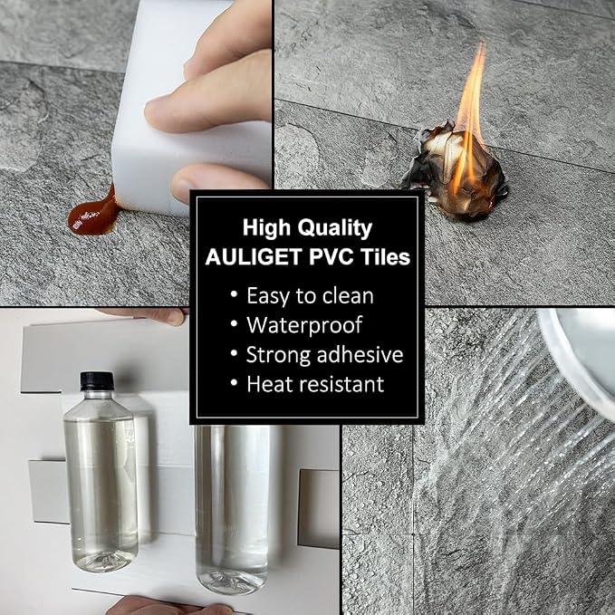 AULIGET 20-Piece Dark Slate Peel and Stick Backsplash Wall Tiles, 6" x 12" PVC Faux Stone Stick on Tiles for Backsplash Kitchen, Bathroom, Laundry Room, Camper, Fireplace - Image 5