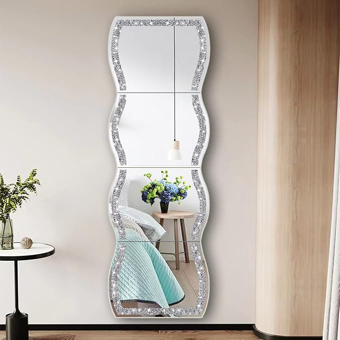 ZOLAPI Wave Pattern Crushed Diamond Body Mirror Set - 4pcs 11x15 inch Dressing & Makeup Mirror for Decor, Gym, Door (11x15 inch 4pcs) - Image 5