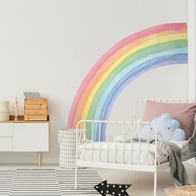 55"x63" Large Rainbow Wall Stickers, Mural Watercolor Half Rainbow Wall Decals Peel and Stick Vinyl Wall Art Decor for Girls Bedroom Kids Nursery Living Room Playroom Toddler | Watercolor Rainbow Wall Decor Girls Rooms Kids Bedroom Living Room - Image 3