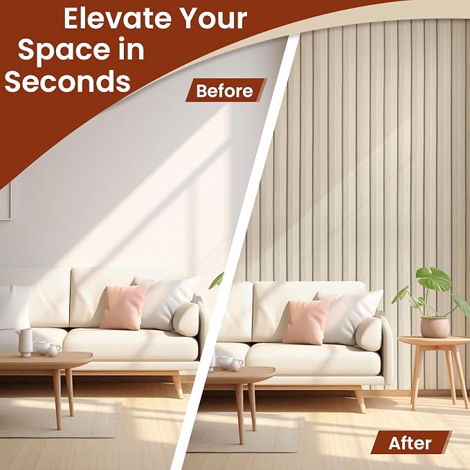 Thick Peel and Stick Slat Wall Panel Self-Adhesive 3D Wood Grain White | Wallpaper Sticker Soundproof Moisture Resistant for Wall Ceiling (118"x15.75") - Image 5
