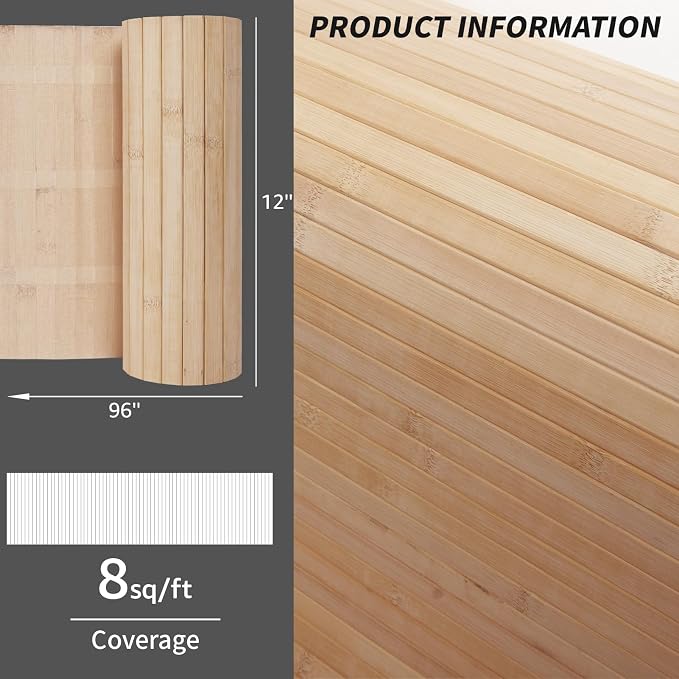 Art3d 12 x 96 in Pole Wrap Natural Bamboo Wall Panel, 2-Pack, Carbonized | Renewable Raw Board, Waterproof, No Emission, Wear-Resistant, Freely Cuttable, Stylish Wall Decor for Bedroom and Office - Image 5
