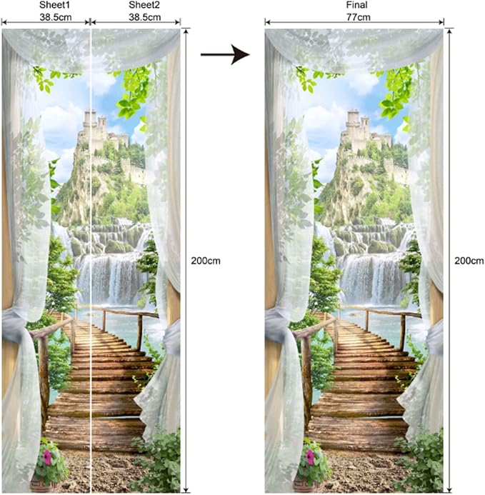 artfanke 3D Door Sticker Peel and Stick 30.3"x78.7"- View of The Castle Self-Adhesive Door Decal Murals Wallpaper for Home Decor(2 Sheets/Set) - Image 8