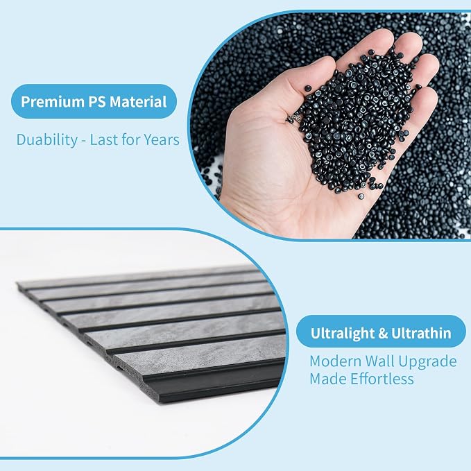 Art3d Six-Grid Design Slim Slat Wall Panel, 104 x 12 Inch, 4-Pack, Granite | Lightweight, Wainscoting, Waterproof, Easy to Clean, Sturdy, Glue on, Elegant Style, for Bedroom, Office, Home Improvement - Image 7