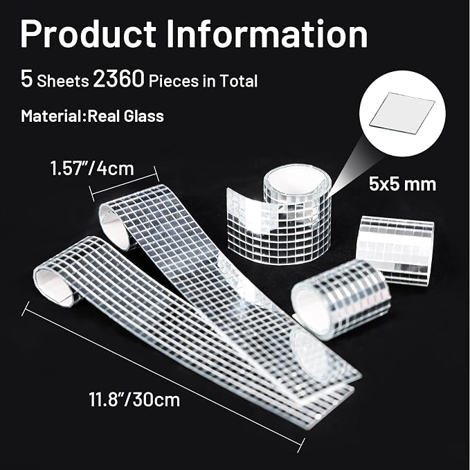 PP OPOUNT 2360 PCS Self-Adhesive Mirror Tiles, 5 x 5mm Square Disco Tiles - Image 2