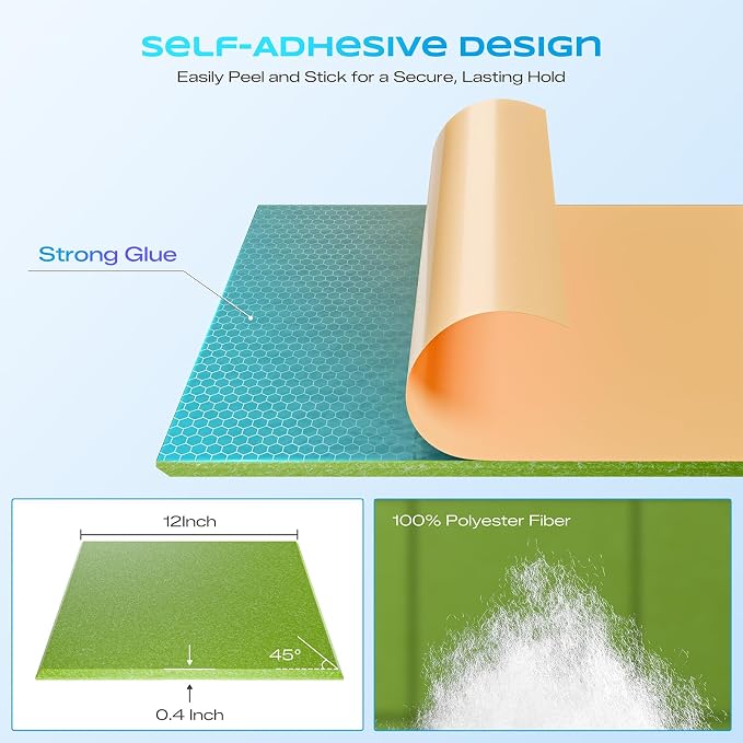 12 Pack Self-Adhesive Acoustic Panels, 12" X 12" X 0.4" High-Density Sound Proof Foam Panels for Walls, Soundproof Wall Panels for Home & Office (Avocado) - Image 2