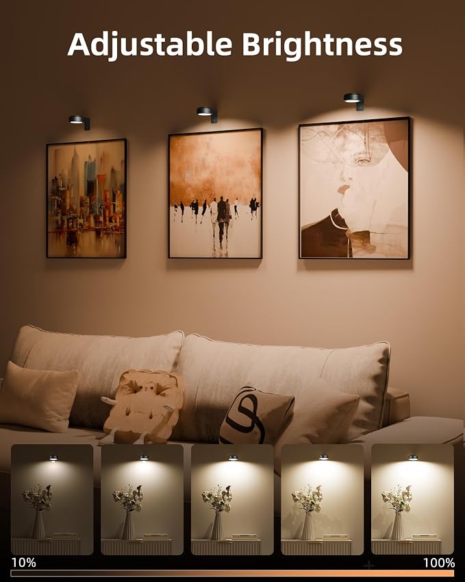 EZVALO Picture Lights for Wall, Rechargeable Battery Magnetic Poster Lights with 3 Color Temps & 12 RGB, Remote Dimmable Timer Light, Wall Decor Light for Art Display (6 Pack with Charging Station) - Image 4