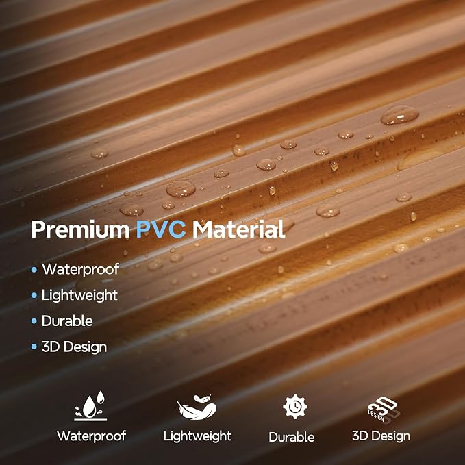 STICKGOO Slat 3D Wall Panel for Interior Wall Decor PVC Fluted Textured Panel 12-Tile 19.7 x 19.7in - Walnut - Image 6