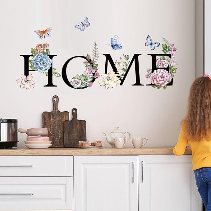 Home Flower Wall Sticker Colorful Floral Butterfly Wall Decal Peel and Stick Word Quotes Home Wall Stickers for Living Room - Image 2