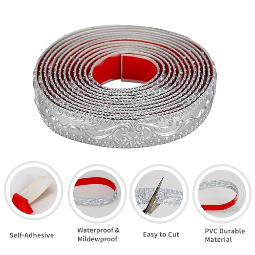 Flexible Wall Trim, Self Adhesive Peel and Stick Molding, Cabinet Border, Mirror Frame Trim (Silver) - Image 3