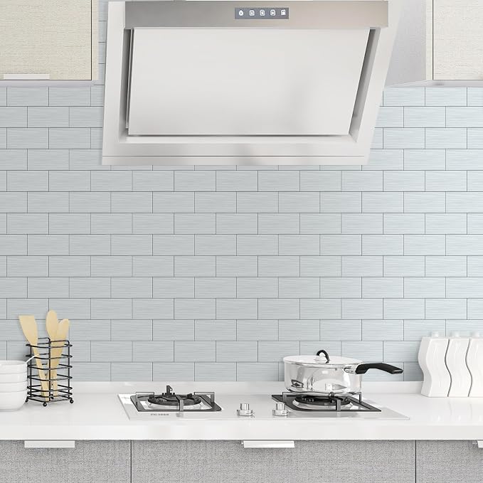 AULIGET 4-Piece Stainless Steel Subway Tile Peel and Stick Backsplash, 3" x 6" Metal Stick on Wall Tiles for Backsplash Kitchen, Bathroom, Laundry Room, Camper, Fireplace - Image 2