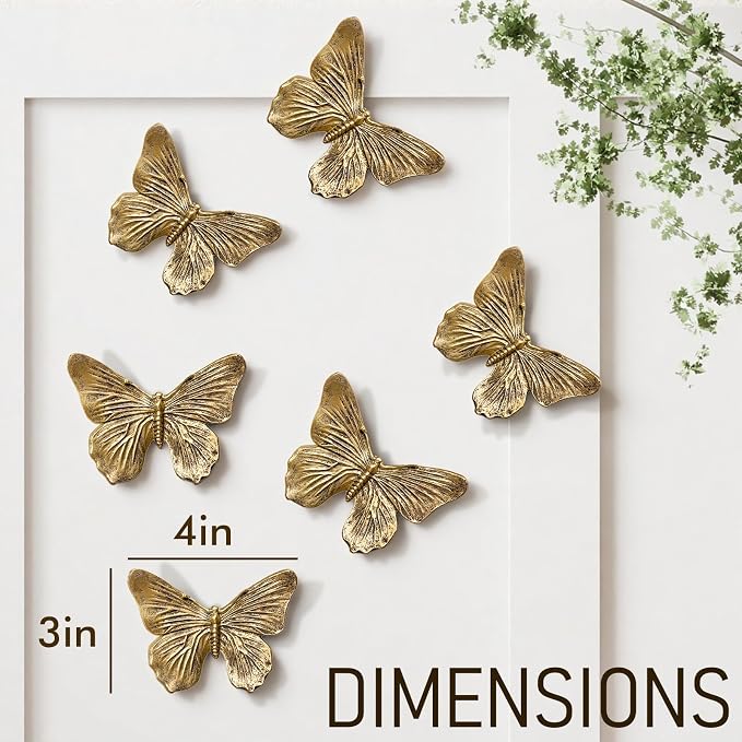 GUSFREUD 3D Butterfly Wall Decor Set – Resin Wall Decor for Living Room, Bedroom, Bathroom, Dining Room, Outdoor and Gallery Walls - Antique Copper - Set of 6 - Image 3