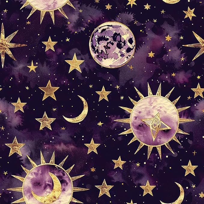18"x236" Purple Gold Celestial Glittery Sun Star Peel and Stick Self Adhesive Wallpaper Removable Contact Paper Stick on Easy Peel Off Wall Paper for Kitchen Bedroom Bathroom Renter by VistaPalette