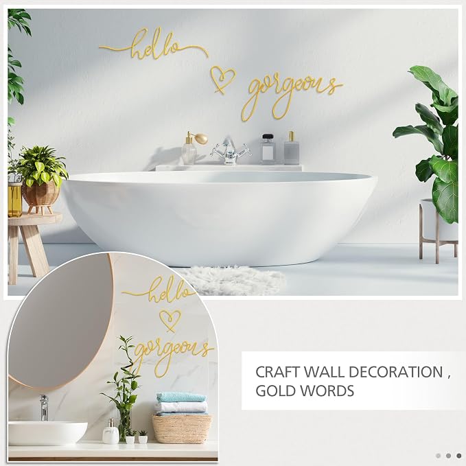 Hicarer Metal Hello Gorgeous Wall Art Minimalist Wall Decor,Gold,Classic | for Bedroom Bathroom Living Room Dressing Room Salon Vanity Office Home Decoration, Easy to Install - Image 4
