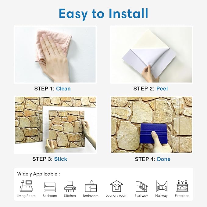 COMSTICKC 3D Peel and Stick Faux Stone Wall Panels for Quick DIY Wall Decor | Brown, 10 Pcs 11.8" x 11.8", Not Real Stone, Thin PVC Decorative Wall Sticker Designed for Wall Makeover, Cover 9.7 sq ft - Image 9