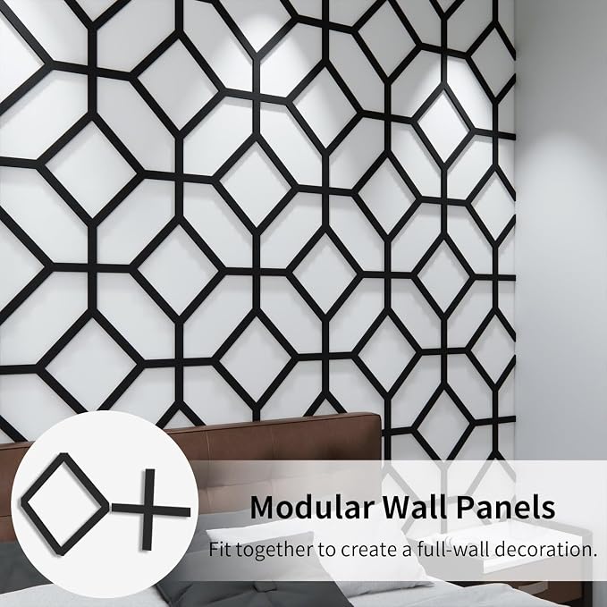 8PCS PVC Modular Decorative Fretwork Wall Panels for Living Room Lobby Bedroom, Cross Grid Black Matte Finish - Image 2
