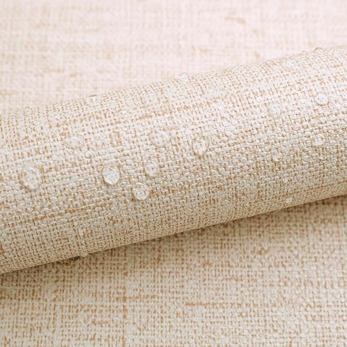 Beige Grasscloth Peel and Stick Wallpaper Textured 15.7in x 196.8in | Faux Linen Wallpaper Peel and Stick Vintage Grasscloth Contact Paper Self Adhesive Removable Contact Paper for Bedroom Vinyl - Image 4